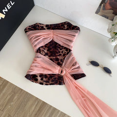 Leopard Print Pink Draped Corset Top