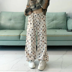 White Cats Print Cargo Pants