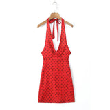 Red Polka Dot Halter Mini Dress