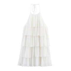 Halter Cascading Ruffles Mini Dress