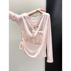 Pink Cat Print Long-Sleeved Top