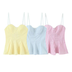 Stripe Sleeveless Pleated Top