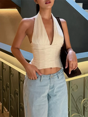 Apricot Spliced Folds Halter Top