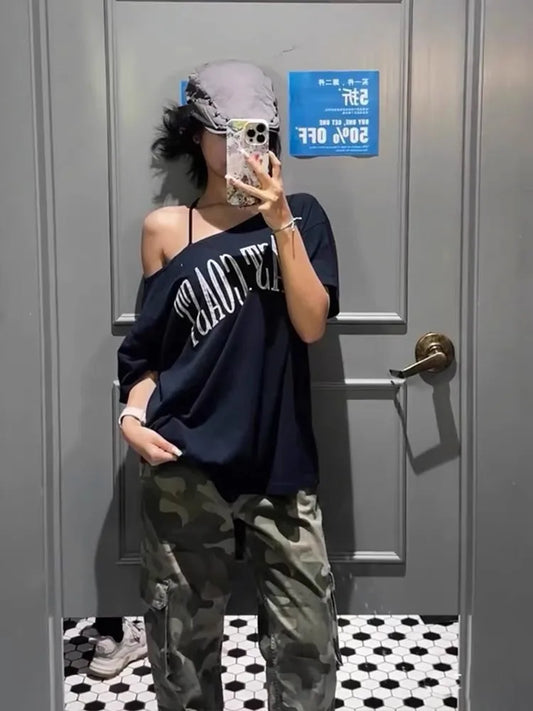 Blue East Cost Off Shoulder Graphic T Shirts
