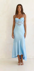Satin Lace Insert Sweetheart Bust Maxi Dress