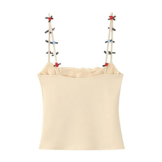 Apricot 3D Flower Strap Top