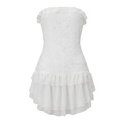 Strapless Lace Bodycon Ruffle Trim Mini Dress
