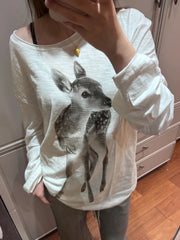 White Deer Print Long Sleeve T-shirt