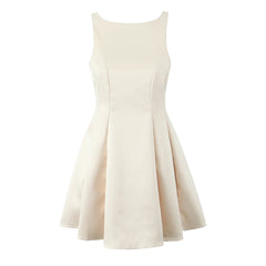 Satin V-cut Back Pleated Mini Dress