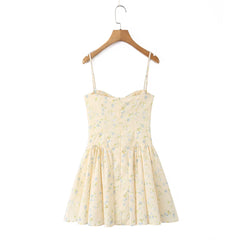 Yellow Floral Corset Skater Mini Dress