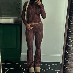 Polka Dot Cropped Top And Fold Over Flare Pants Set