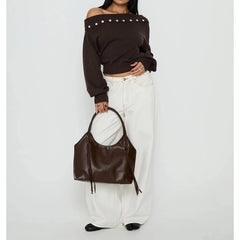 Off Shoulder Button Decor Long Sleeve Knitted Top