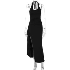 Halter Neck High Split Midi Dress