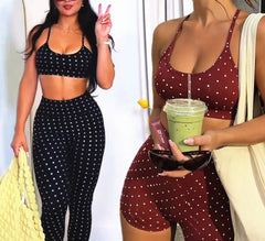 Polka Dot Yoga Sports Bra And High Waist Legging And Shorts Set