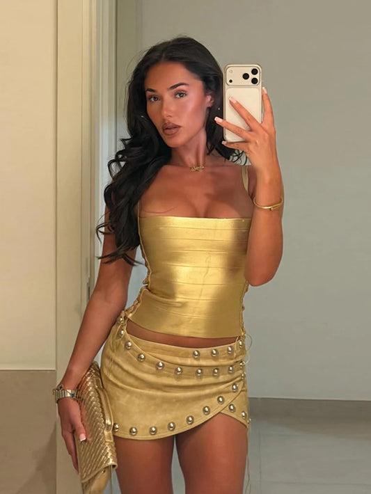 Metallic Side Lace Up Bandage Top