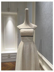 White Sequin Bead Embroidery Strapless Dress