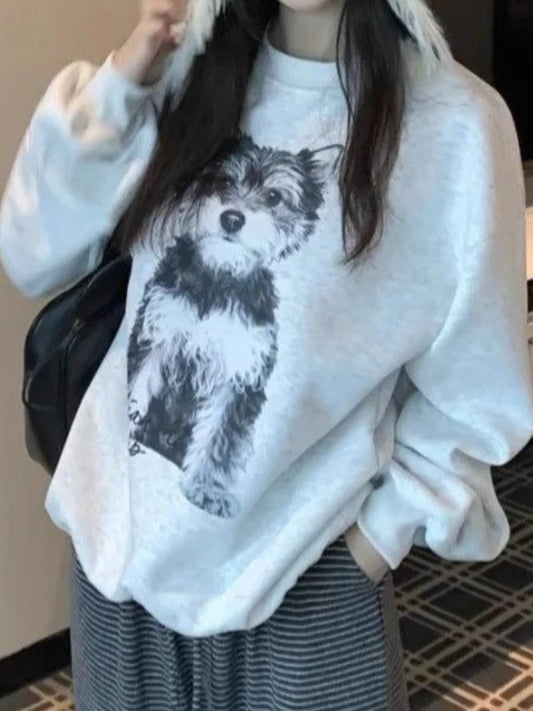 Puppy Print O Neck Sweatshirt