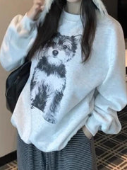 Puppy Print O Neck Sweatshirt