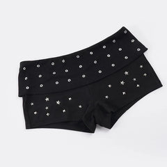 Fold Over Low Rise Silver Star Studded Shorts