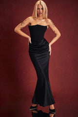 Black Corset Tube Satin Maxi Dress - Free From Label