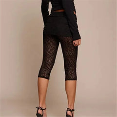 See-Through Lace Ruched Waist Capri Pants