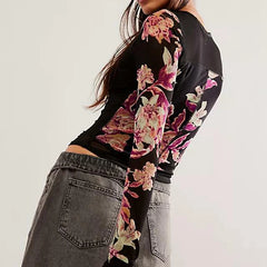 Floral Print Sheer Long Sleeve Top