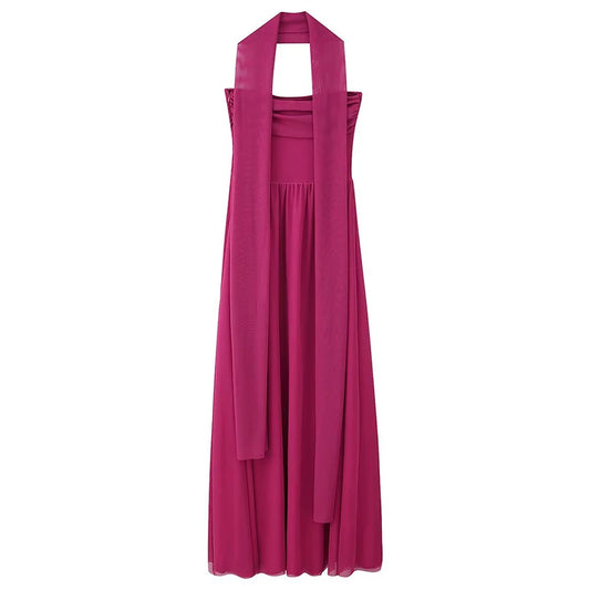 Mesh Scarf Strapless Long Dress