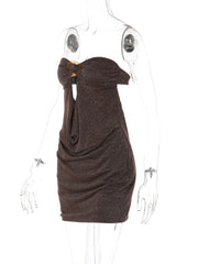 Brown Sequin Cut-Out Strapless Mini Dress