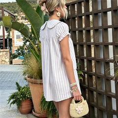Polka Dot/Striped Mini Dress with Peter Pan Collar