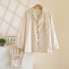 Cotton Heart Dotted Print Long Sleeve Shirt And Pant Pajama Set