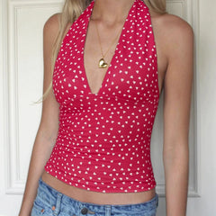 Plaid/Heart Printed Halter Neck Tank Top