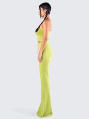 Green Embroidery Strapless Tube Top And High-Waisted Flare Pants Two-Piece Set