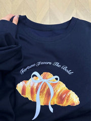 Croissant Bow Round Neck Pullover