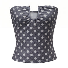 Polka Dot Deep U Cutout Tube Top