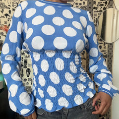 Polka Dot Long Sleeve Smocked Top