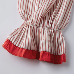 Christmas Peter Pan Collar Front Tie Long Sleeve Top And Shorts Striped Plaid Pajama Set