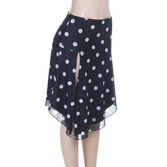 Black Polka Dot Printed Irregular Split Midi Skirt