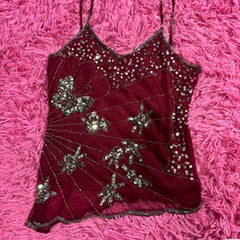 Sequin Embroidery Asymmetrical Crop Top
