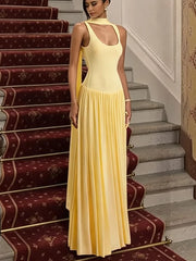 Tank Pleated Hem Maxi Dress With Scarf