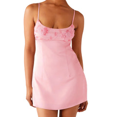 Pink nightgown with floral lace details 