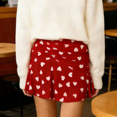 Heart Print Ruched Mini Skirt