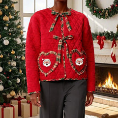 Christmas Quilted Santa Claus Embroidery Heart Pockets Jacket