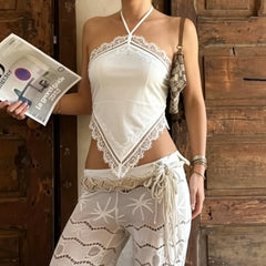 Satin Eyelash Halter Crop Top