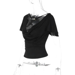 Black Draped Neckline T-Shirt