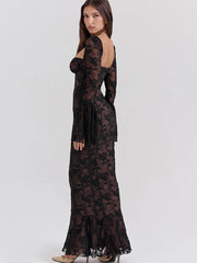 Lace Square Neck Long Flare Sleeve Maxi Dress Free From Label