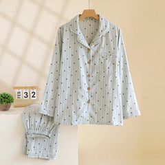 Cotton Heart Dotted Print Long Sleeve Shirt And Pant Pajama Set