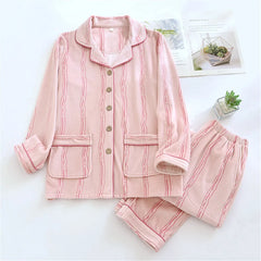 Striped Print Flannel Shirt And Pants Pajama Set