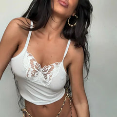 White Butterfly Lace Tank Top