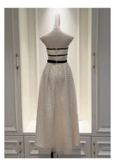 White Sequin Bead Embroidery Strapless Dress