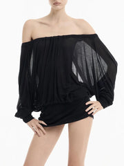 Off-Shoulder Long Sleeve Open Back Puff Mini Dress